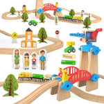 Wooden Train Set 65 Pc Build And Play Magnetic Crane Tower Bridge Construction Stem Toy Train With Tracks For Kids Compatible With Thomas Brio Melissa And Doug Railway Playset For Toddlers Starter Set