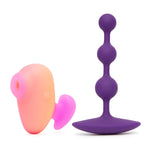 Kiss Travel Pleasure Air Clitoris Stimulator & Amp Anal Beads - Couples Sex Toys Bundle