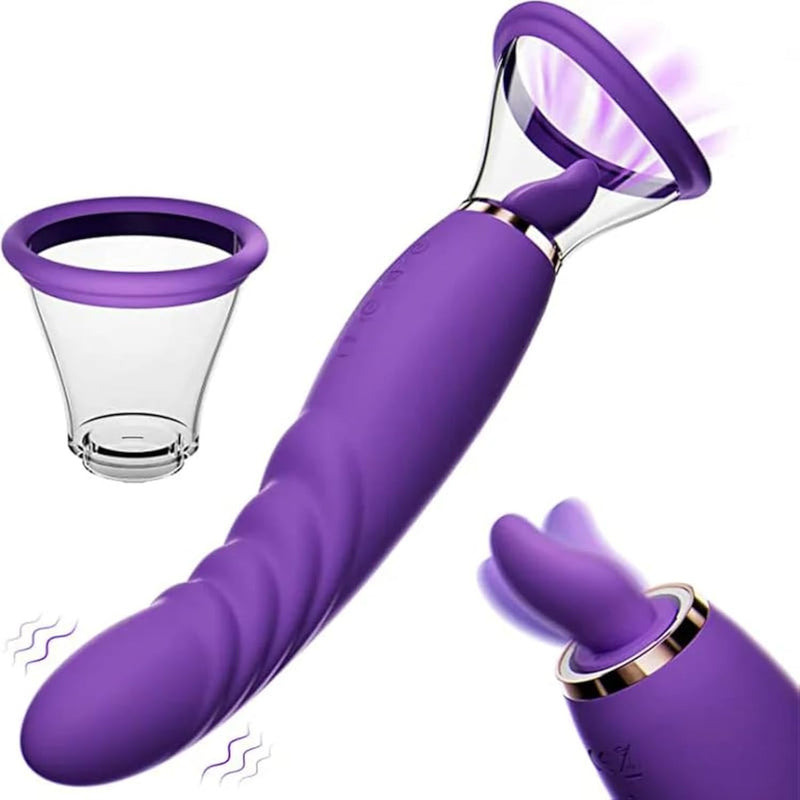 Clit Licker And Clitoral Licking Toy - 3-In-1 G-Spot Vibrator With Clit Suck Function, 10 Vibration And 7 Tongue Licking Modes, Clitoral Pump, Oral Sex Toy With Heating, Silent, Waterproof