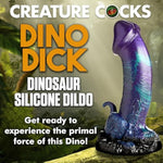 Dino-Dick Dinosaur Silicone Dildo For Men, Women, & Couples. Fantasy Dildo With Strong Suction Cup Base. Harness Compatible, Stimulating Textures, 1 Piece, Large Blue & Purple.