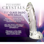 Pleasure Crystals 7.1" Glass Dildo With Balls For Men, Women & Couples. Realistic Texture, Latex-Free And Phthalate-Free, Ideal For Temperature Play. 1 Piece, Clear.
