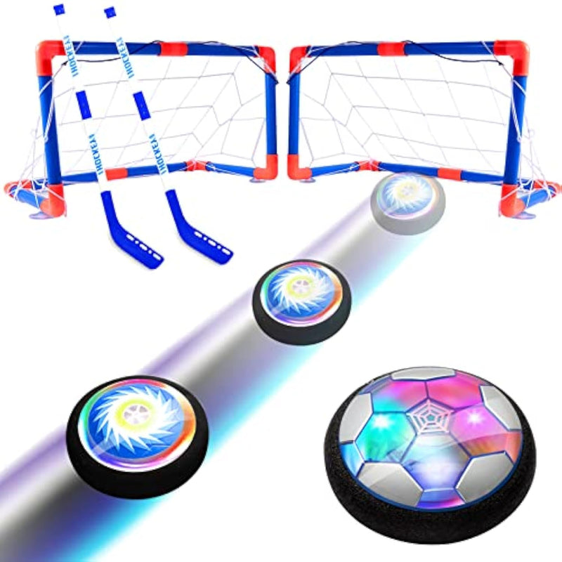 Rechargeable Hover Hockey Soccer Ball Set With Led Lights And Foam Bumper, 2 Goals For Boys And Girls Ages 4 5 6 7 8-12 For Indoor/Outdoor Game