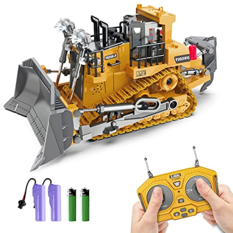 Rc Bulldozer Toys For Boys,Construction Remote Control Bulldozer With Metal Bulldozing Shovel Lights/Sounds For Kids Boys