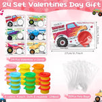24 Sets Modeling Clay for Kids Mini Modelings Dough Bulk with Monster Truck Theme Cards and Goodies