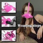 Mouth Gag With Silicone Dildo,Adjustable Leather Silicon Sm Realistic Penis Bdsm Fetish Slave Restraints Strap On Sex Toys For Adult Couple (Pink)