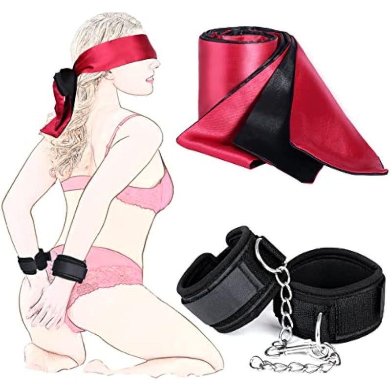Bondage Set Black Bdsm Handcuffs Collar With Blindfold, Adult Detachable Restraints Sex Toys Hand Cuffs For Couples