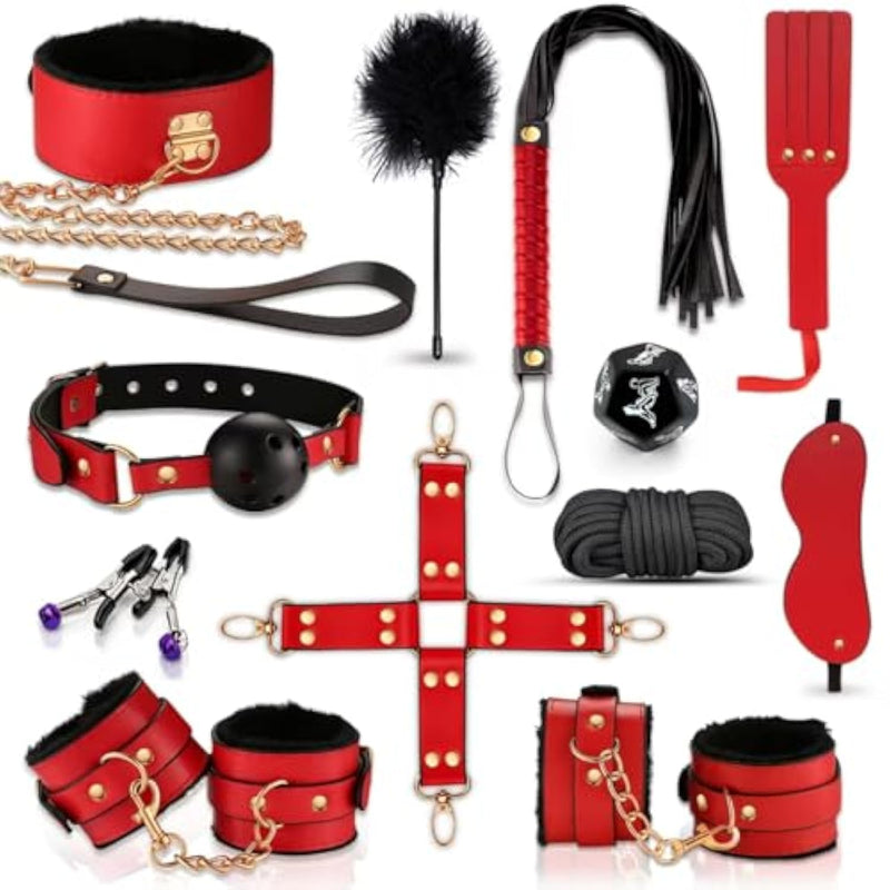 Bdsm Sex Toys For Couples.Sex Bondage Bdsm Kit Restraints With Adjustable Handcuffs Ankle Cuffs Collar Blindfold Ball Gag,12Pcs Bondage Set Adult Toys For Womens