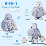 5 Pcs Snowy Owl Stuffed Animal 16 Inch Mommy Stuffed Plush Toy With 4 Baby Owl In Zippered Tummy Cuddly Plushies Toy Gifts For Kids Adults Birthday Christmas Party Decors
