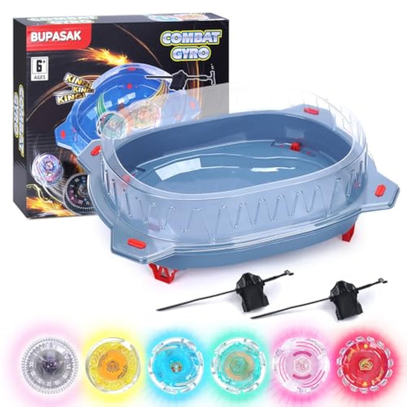 Light Ignite Spinning Tops Battle Set, With Stadium, 6 Light Ignite Spinning Tops, And 2 Launchers, Toys For 6 Year Old Boys & Girls & Up (Amazon Exclusive)