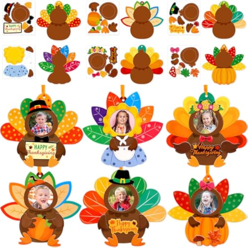 Thanksgiving Turkey Photo Frame Craft Kit for Kids with Foam Stickers and Ribbons