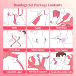Sex Bondage BDSM Kit Restraints Set with Adjustable Handcuffs Ankle Cuffs Callor Silicone Gag | Bondage Gear & Accessories for Couples Kinky, Adult Toys for Sex Games & Exploration (11PCS Pink)