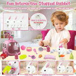 Plush Bunny Toy For Kids Girls, Hopping Walking Ears Wiggling Electric Rabbit, Feeding Interactive Pets Bunny Toys & Cage Easter Accessories Birthday Xmas Gifts For Toddlers 3 4 5 6