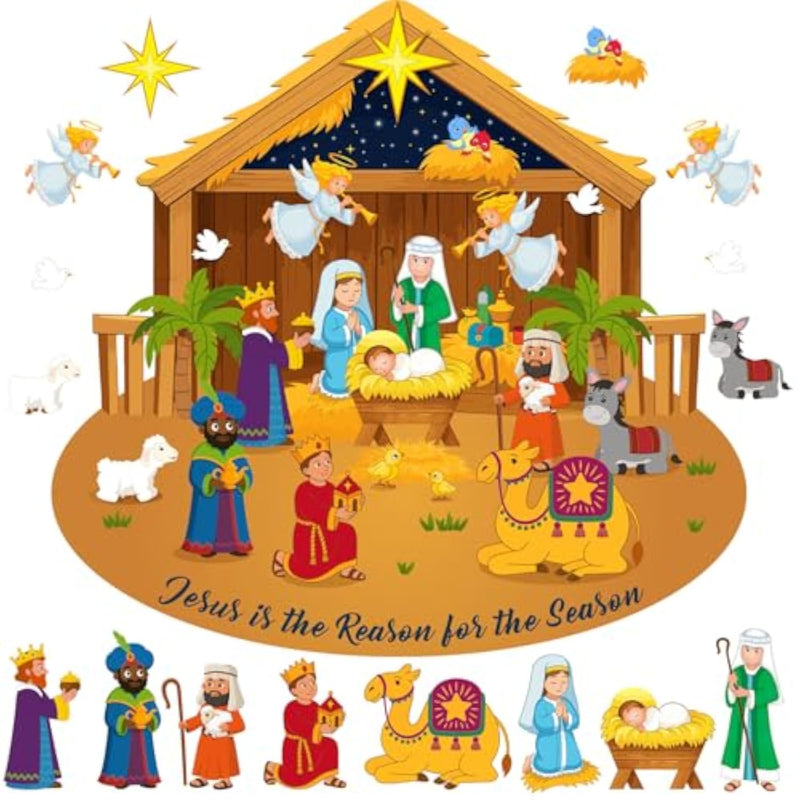 Felt Christmas Nativity Story Board Set with 16 Detachable Ornaments