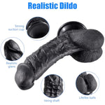 Realistic Dildo For Beginners, Lifelike Silicone Dildo With Strong Suction Cup For Hands-Free Play, Penis For G-Spot Stimulator With Curved Shaft And Balls Anal Sex Toys For Women (Black S)