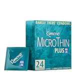 Kimono Microthin Plus Pack of 24 - Premium Lubricated Natural Latex Condoms, Ultra Thin with Extra Moisture and AquaLube, Vegan-Friendly, No Latex Odor - Enhanced Sensitivity