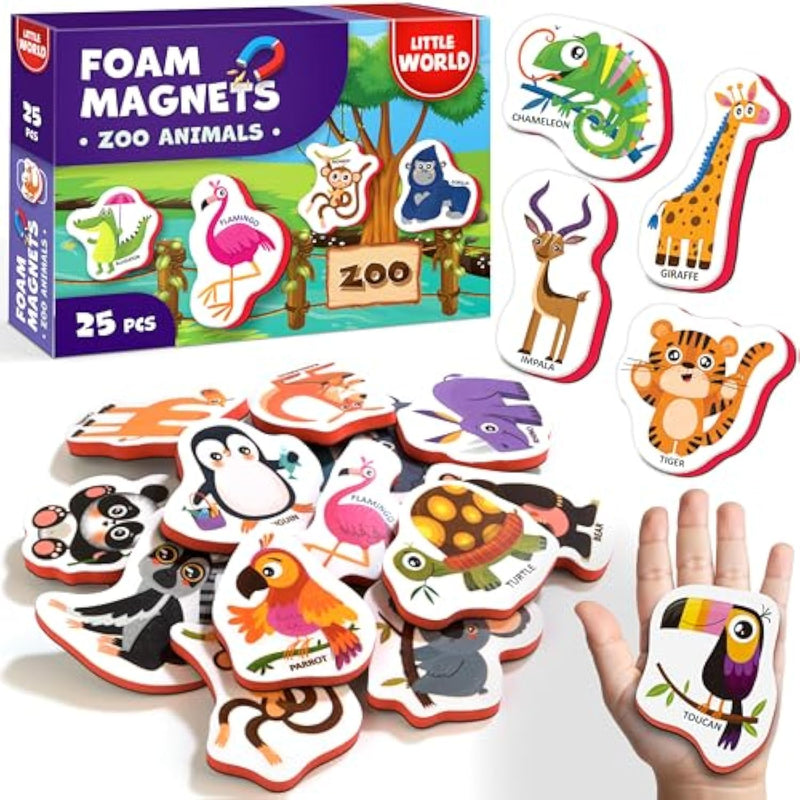 Large Set Of Safe Fridge Magnets For Toddlers 1-3 - Refrigerator Magnets For Kids – Baby Magnets For Refrigerator 1 Year Old - Magnetic Animals For Toddlers 1-3 - Zoo Animal Magnets