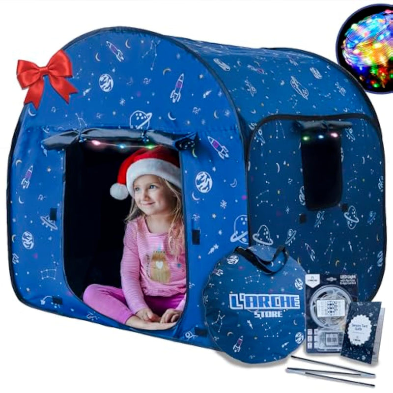 L’Arche Sensory Tent For Kids With Led Lights & Remote Blackout Pop-Up Calm Down For Autism, Adhd & Spd Indoor Sensory Room & Play Tent Foldable & Portable (Space Theme, Regular 35.4 In)