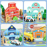 40+Pcs Wooden Community Helpers Preschool Toys For Kids 3 4 5 6, Little People Figures Blocks With Cars & Town Map, Toddlers Learning Pretend Play Toys Boys Girls Christmas Birthday Gifts