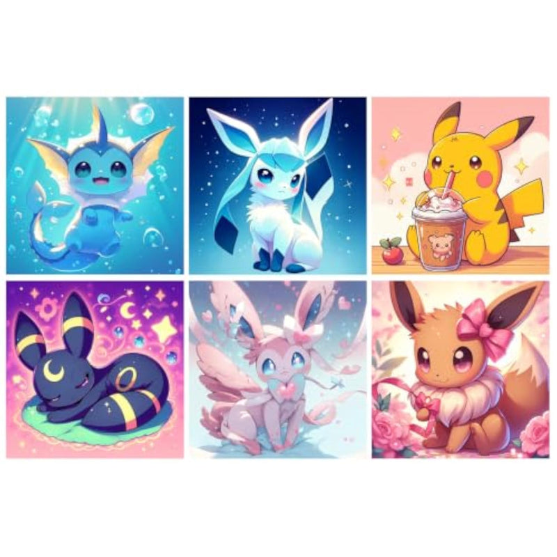6 Pack Cartoon Paint by Numbers Kits for Kids, 8 x 8 Inch Canvas Crafts
