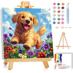 Dog Paint by Numbers Kit for Kids Ages 8-12, 8 x 8 Inch Canvas with Frame & Easel