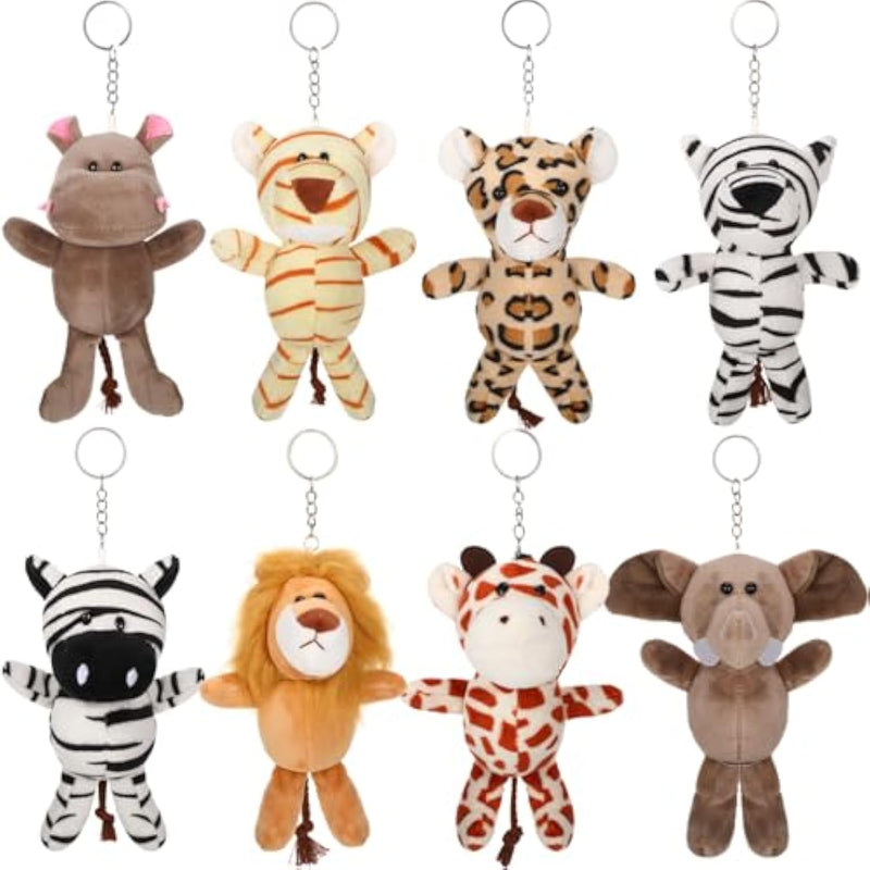 8 Pcs Mini Jungle Stuffed Animals Keychain 5.9 Inch Safari Stuffed Plush Toys Keychain Decoration For Animal Theme Party Filler Favor Carnival Prizes