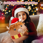 12'' Christmas Highland Cow Soft Plush Pillow Xmas Highland Cow Stuffed Animal Gifts For Toddler Kids Boys Girils