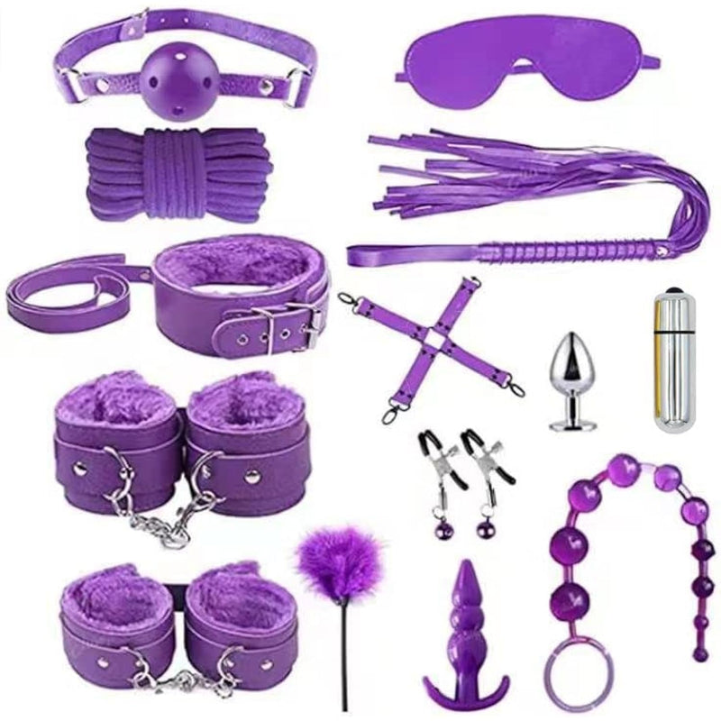 Bdsm Restraints Kit For Couples – Complete Bondage Set With Handcuffs, Blindfold, Collar, Rope – Adjustable, Beginner Friendly, Multiple Sizes & Colors Available (14 Pcs)