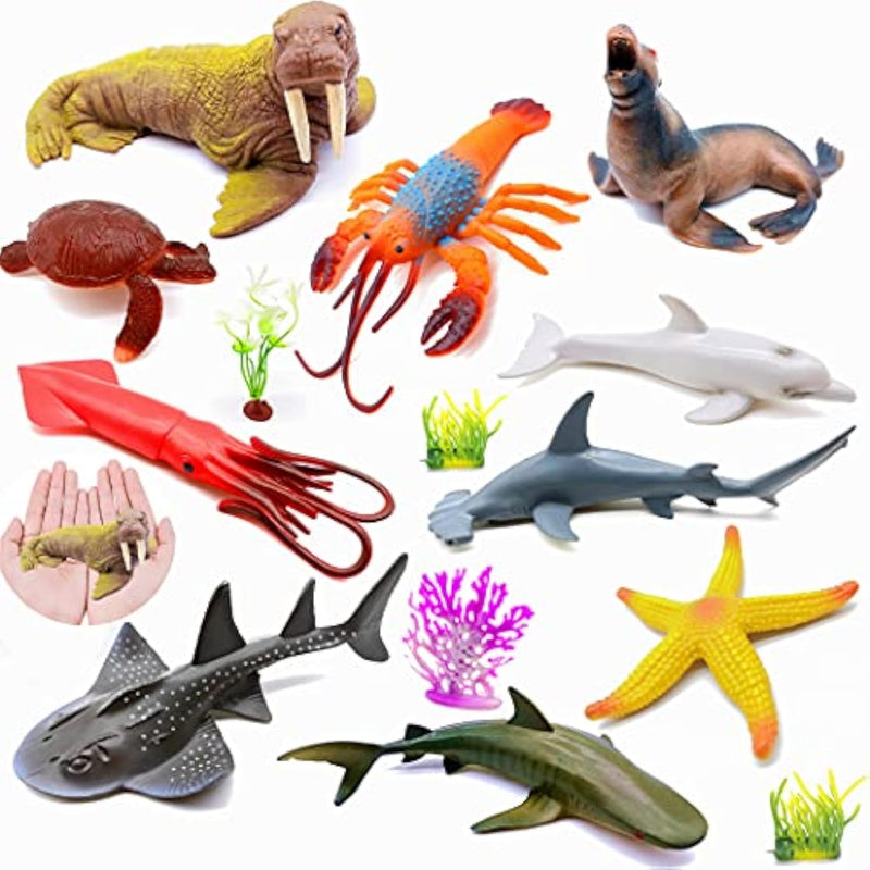 Ocean Sea Marine Animal Figures Model Figurine Shark Turtle Walrus Dolphin Octopus Decoration Playset 10Pcs Gifts Collection Cognitive Toys