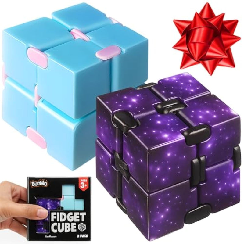 Stocking Stuffers For Teens And Adults - Infinity Cube Fidget Toy - Teen Boy Toys - Quiet Folding Desk Fidget With Smooth Hinges, Durable Abs - 2 Pack Plastic