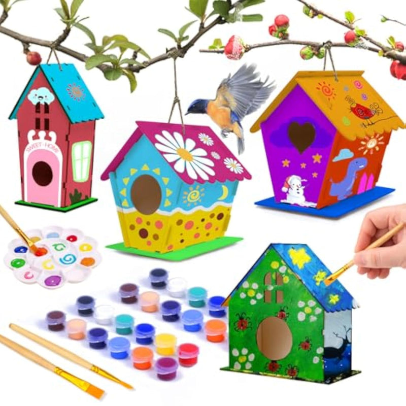 4 Pack Bird House Craft Kit for Kids to Build and Paint