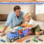 Truck Car Toys For 3, 4, 5, 6, 7, 8 Years Old Kids, Carrier Truck Race Track Toys, Foldable Transport Car Toys With Foldable Race Tracks And 6 Metal Cars, Birthday Gifts For Toddler Boys Girls (Blue)