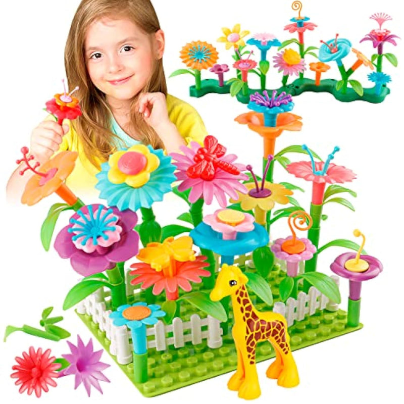 Flower Garden Building Toys For Toddler Girls - Stem Toys For 3 4 5 6 Year Old Kids Preschool Learning Activities, Educational Floral Gardening Stacking Toy Set, Birthday Gifts For Girls Age 3-6