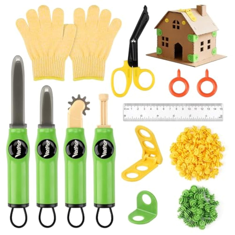 Cardboard Cutter For Kids - Cardboard Tools For Kids, Cardboard Cutting Tool Set With Fold-Roller & Gloves, Stem Educational Construction Toys Gift For 5-9 Year Old Boys Girls