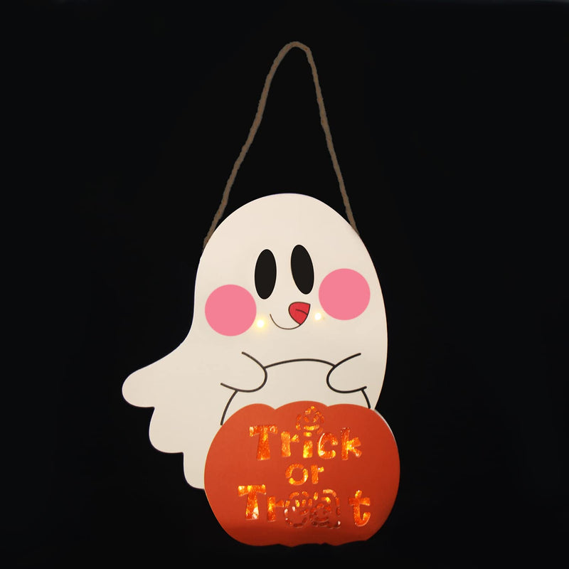 Halloween Hanging Sign,Trick Or Treat Door Hanger Decor With Led Light For Hal