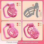 Male Chastity Device Cock Cage - Lightweight Plastic Chastity Cage For Man Penis Exercise 3D Printed Adult Sex Toy With 4 Sizes Rings Invisible Lock And Key(Pink)