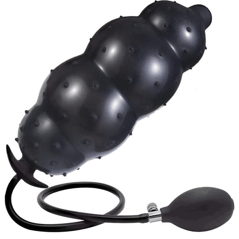 Anal Beads Inflatable Anal Plug Silicone Butt Plug, Black, M