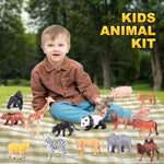 Safari Animals Figures Toys, Realistic Jumbo Wild Zoo Forest Figurines Plastic African Jungle Animals Playset For Kids Toddlers, 16Piece Gift Set