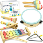 Baby Musical Instruments Set - Montessori Musical Toys For Toddlers 1-3 | Modern Boho Kids Xylophone With Songbook | Neutral Colors Wooden Percussion Instruments | Preschool Educational 3+