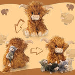 5 Pcs Highland Cow Stuffed Animal 14" Large Realistic Fluffy Stuffed Highland Cow Plush Toy With 4 Babies Baby Calves, Scottish Highland Cows Decor Gifts For Kids Girls Boys Birthday