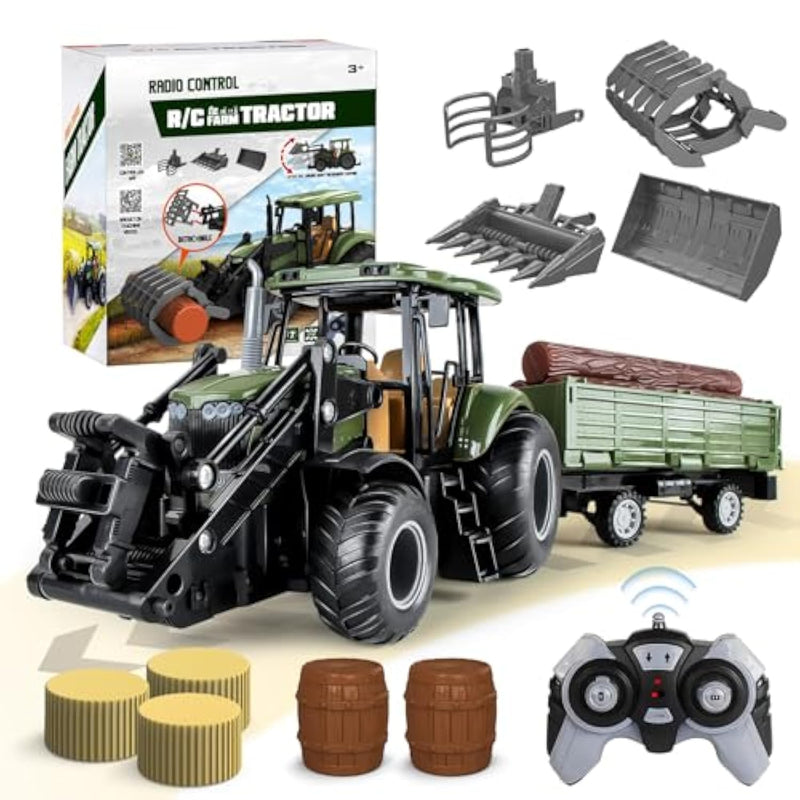 Remote Control Tractor,Kids 2.4Ghz Rc Tractor Set,Toddler Farm Toys With 2 Rc Methods/4 Pack Front Loader/Multi-Grain,Farm Toys Set For Boys Girl(Ages 3+)