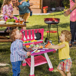 Pink Kitchen Toy Set, Kids Grill Playset With Smoke, Sound & Light, Little Chef Play,Cooking Interactive Toys Christmas Birthday Gift For Boys Girls