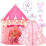 13 Pcs Castle Play Tent With Led Star Lights - Princess Dress-Up Set With Crown For Little Girls - Princess Toy Tent - Indoor And Outdoor Girls Castle Playhouse - Pink