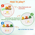 Wooden Alphabet Train Toy 27 Pcs Magnetic Alphabet Abc Letter Train Set Includes 42 Pcs Flash Cards, 1 Engine And 1 Storage Bag For Toddlers Kids Boys And Girls