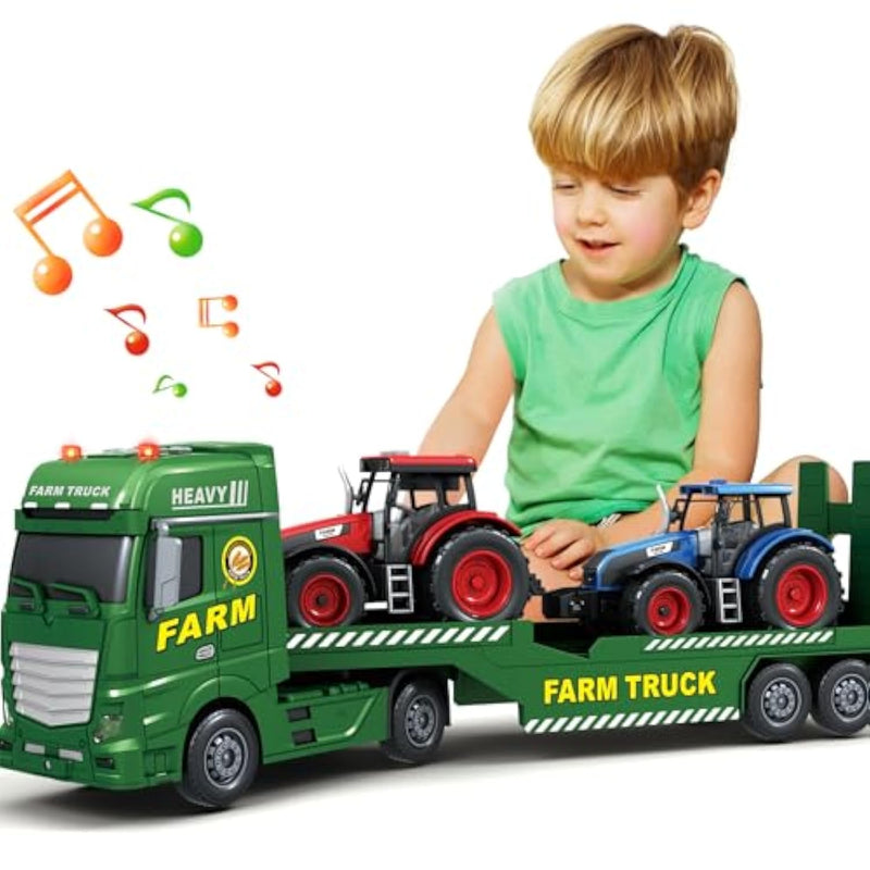 Toddler Boy Truck Toys, 25" Large Farm Vehicles Truck Toy With Tractors,3 In 1 Farm Boy Vehicle, Christmas Birthday Gifts For Kids 3 4 5 6 Years Old