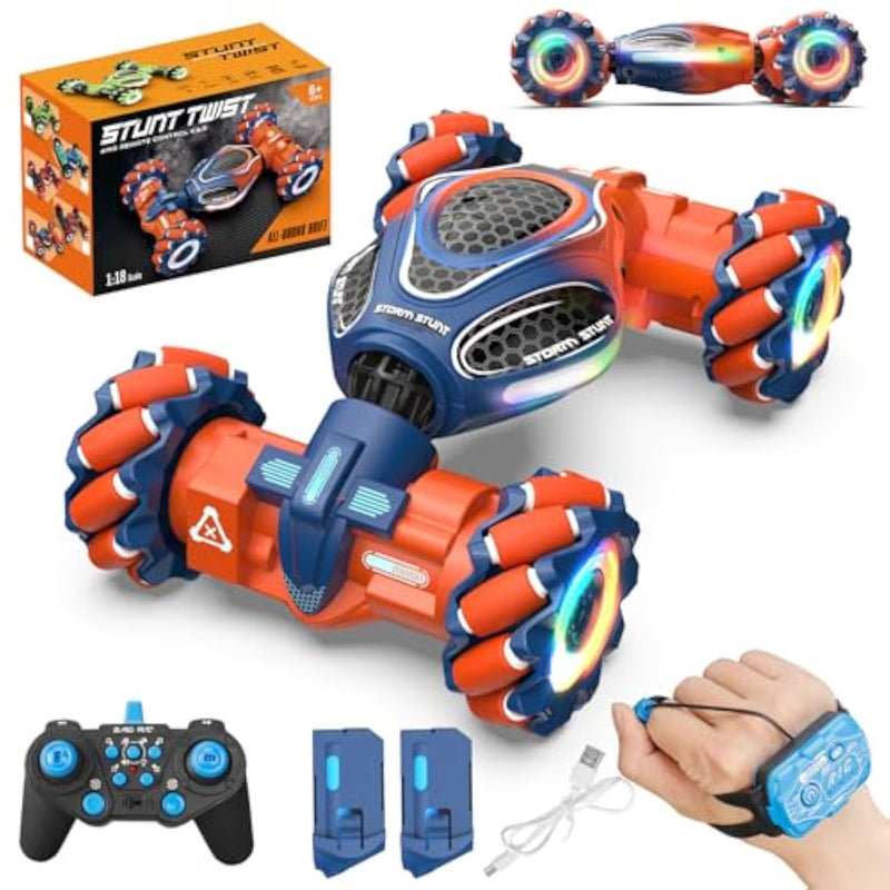Remote Control Car For Boys - Rc Cars For Boy Age 4-12, Gesture Sensing Rc Stunt Drift Car For Kids Toys 4 5 6 7 8 9 10 11 12 Year Old Boy Birthday With Cool Lights Music (Orange)