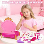Princess Toddler Vanity Set, Portable Toddler Makeup Vanity With Music And Pretend Makeup Kit, Unicorn Jewelry, Mirror, Hairdryer,Princess Toys Birthday Gift For Girls For 3 4 5 Years Old