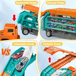 Toddler Car Truck Toys,Car Carrier Truck Toy For Kids Age 3-5 4-8,Foldable Car Track Sets With 2.8-Ft Race Track And 6 Die-Cast Race Cars, Truck Toys Gifts For 3 4 5 6 7 8+ Year Old Boys Girls(Orange)