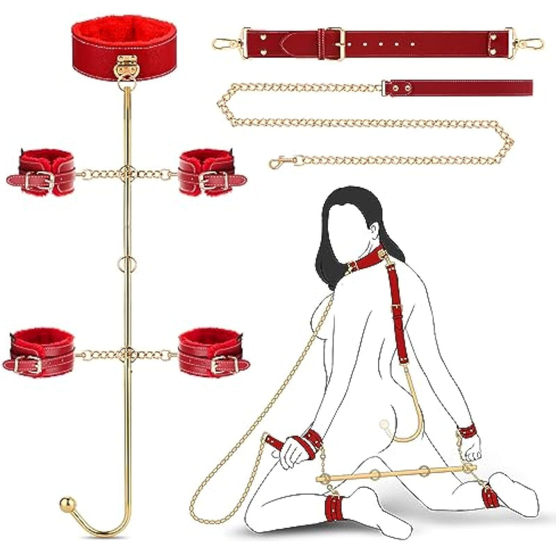 Anal Hook Bdsm Sex Bondage - Bed Restraint Kit With Adjustable Handcuffs Collar Ankle Cuffs Leather Furniture Restraint Set With Anal Ball | Adult Sex Toys For Couple Foreplay
