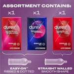 Durex Assorted Premium Lubricated Condoms, 3 Count