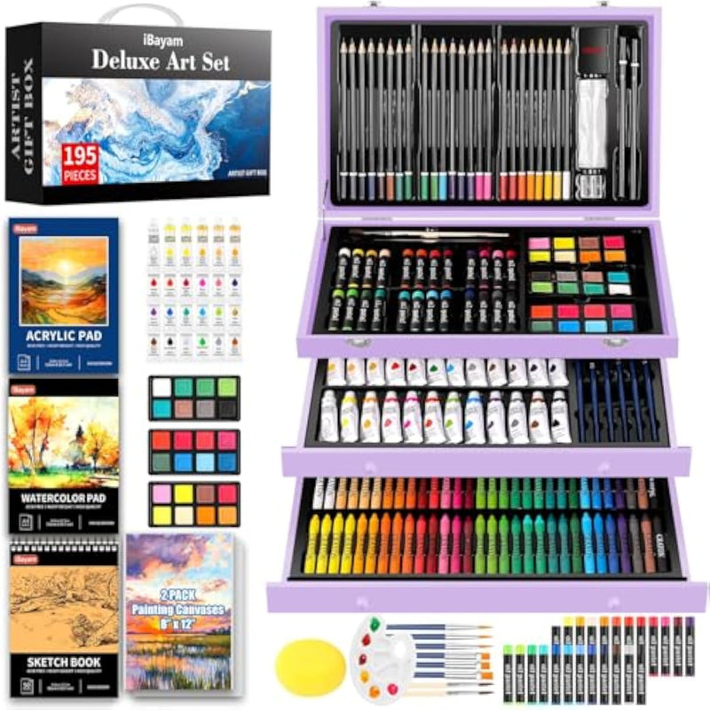 Deluxe Art Set with 195 Pieces for Drawing and Painting